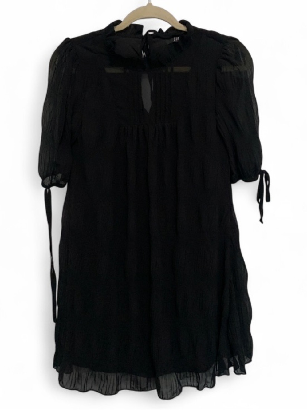 Disturbia Black High Neck Tie Sleeve Babydoll Mini Dress